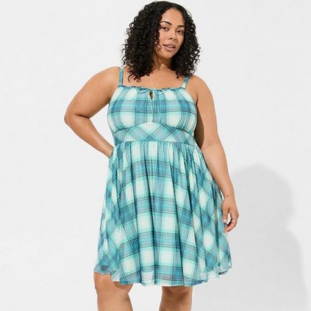 Torrid Mini Mesh Cami Shirred Bust Skater Dress Size 1